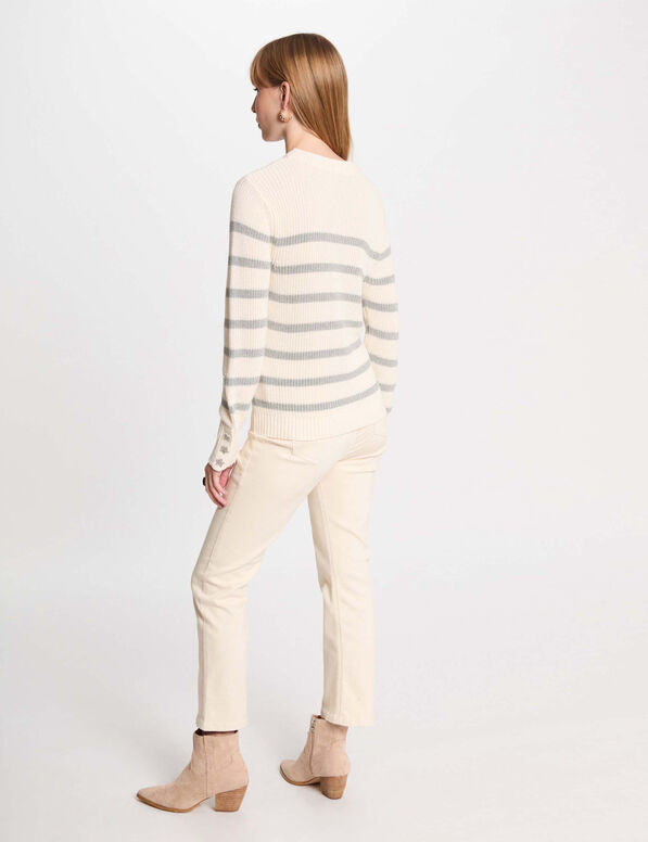 Rundhals-Pullover mit Streifen elfenbein damen
