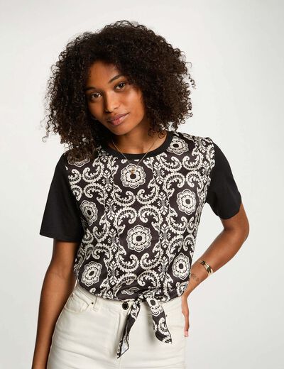 Kurz geschnittenes bedrucktes T-Shirt weiss damen