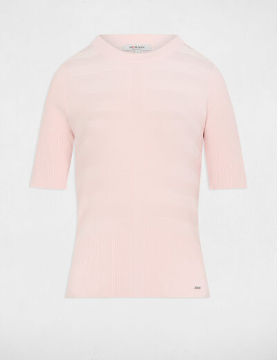 Pull col rond manches courtes rose clair femme
