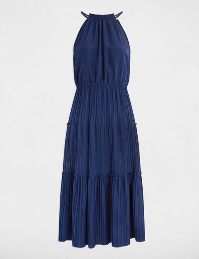 Robe midi droite satin bleu pétrole femme