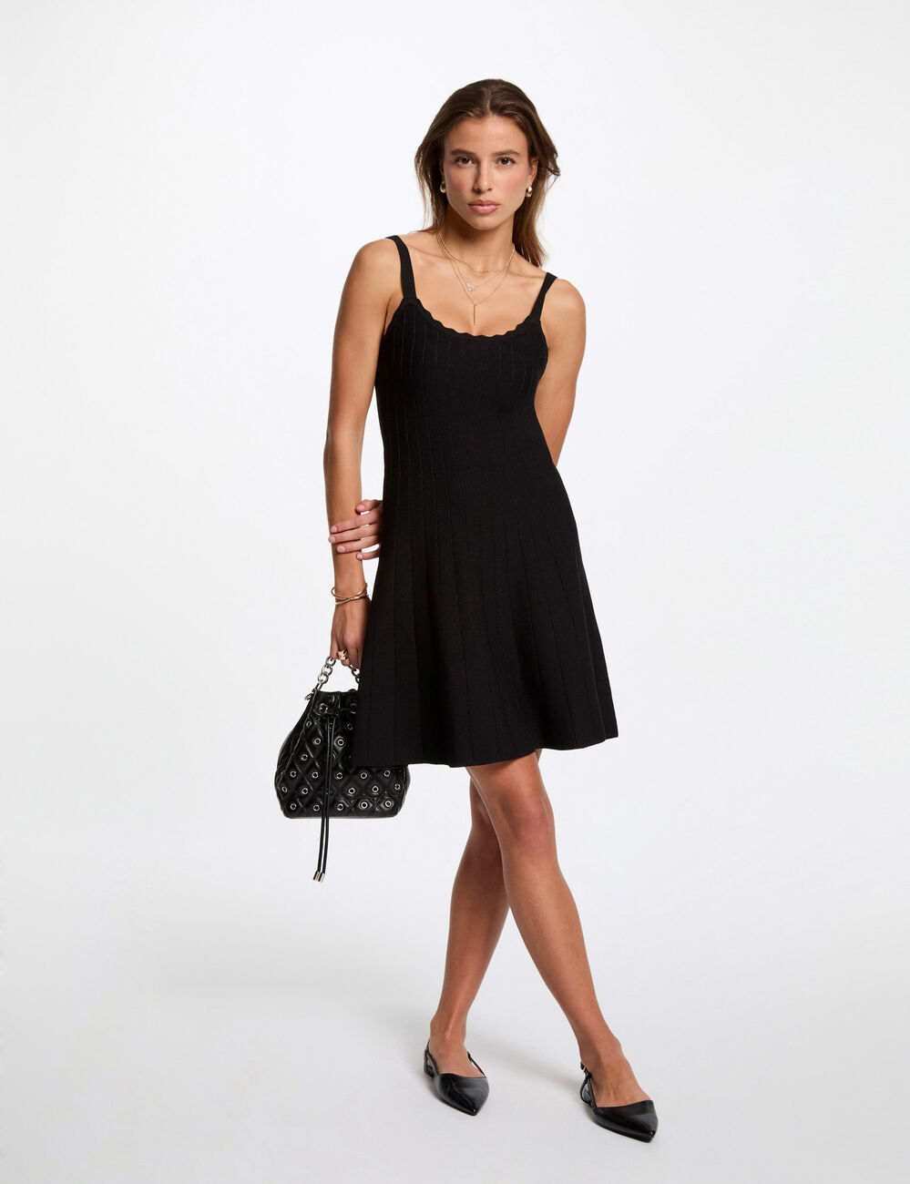 Kurzes Trapez-Strickkleid schwarz damen