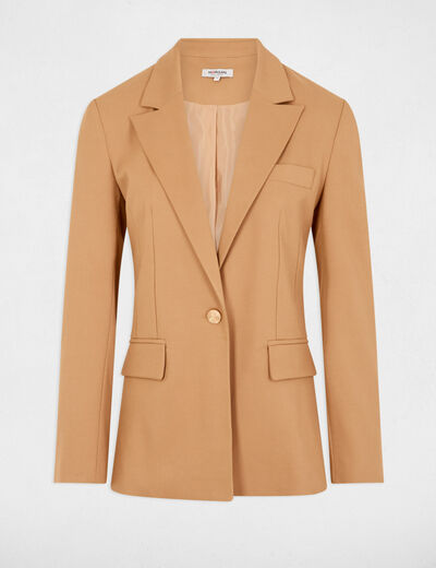 Blazer court boutonné camel femme