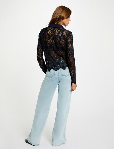 Chemise courte dentelle bleu marine femme