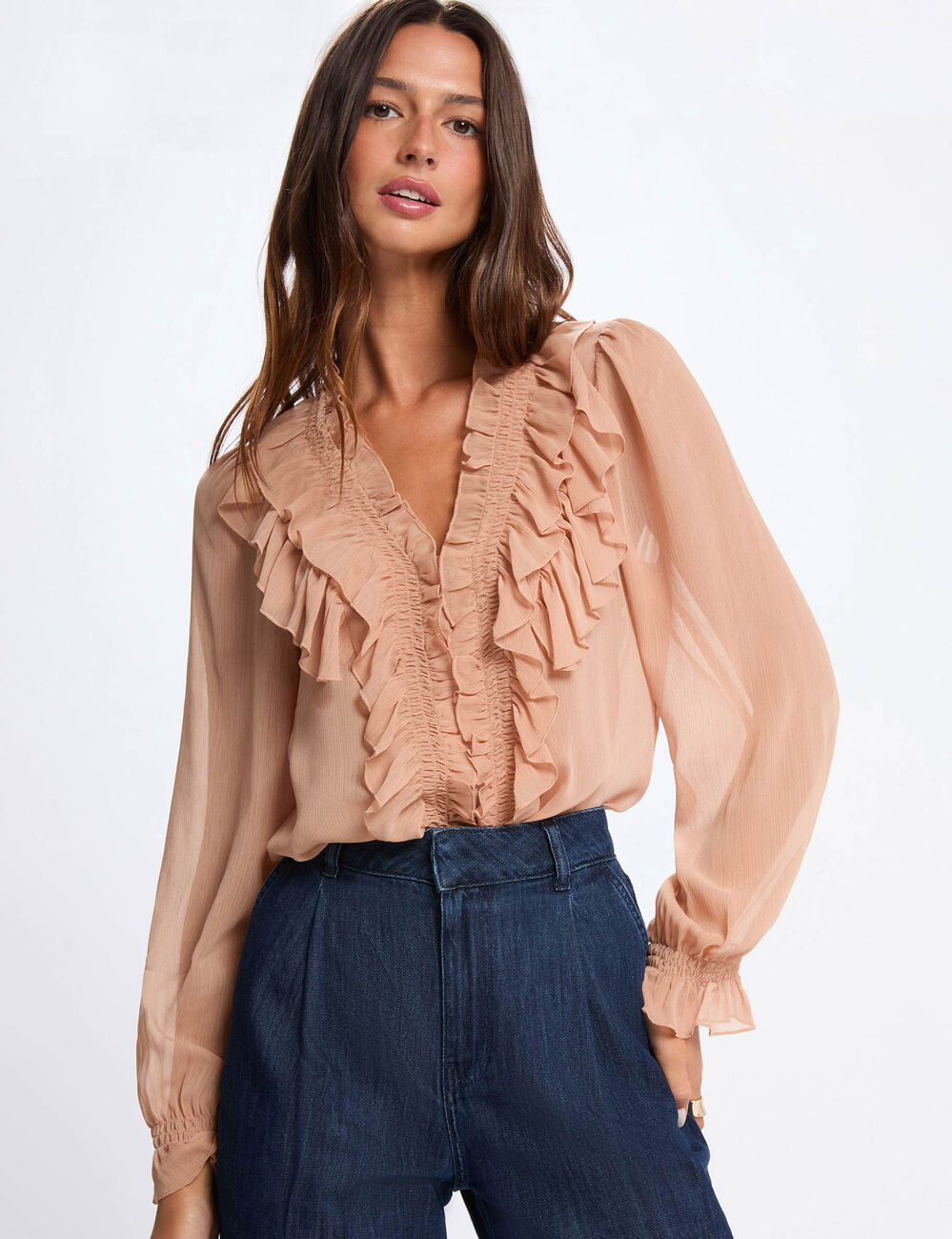 Flie&szlig;endes Hemd mit V-Ausschnitt lachsrosa damen