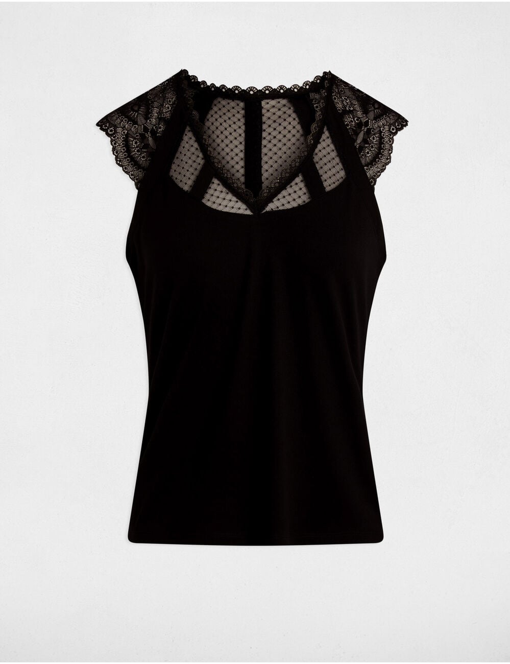 T-shirt dentelle col v noir femme
