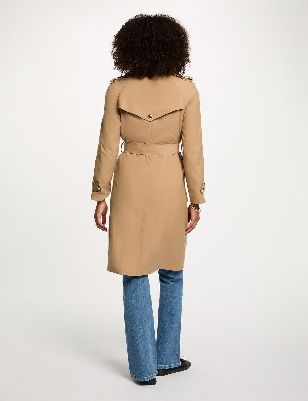 Trench long col tailleur beige femme