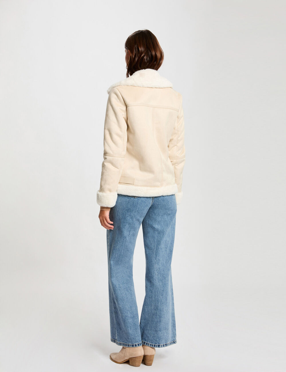 Blouson zipp&eacute; su&eacute;dine ivoire femme