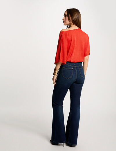 Kurzarm-Pullover mit V-Kragen dunkelorange damen