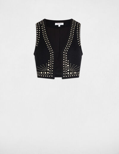 Ärmelloser Cardigan mit Nieten schwarz damen