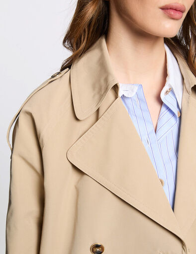 Trench court ceinturé beige femme