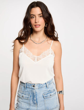 Tanktop mit Spitze elfenbein damen