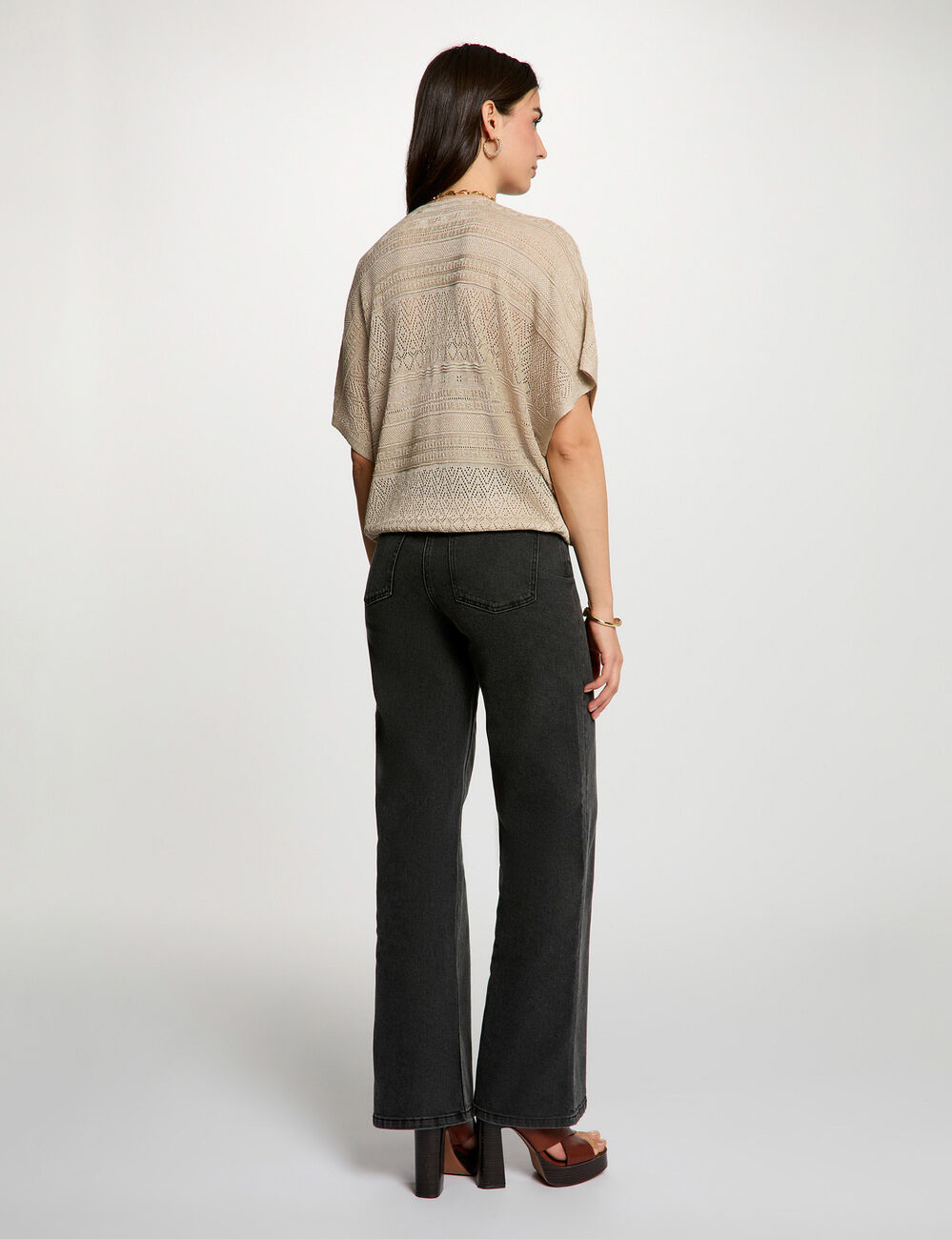 Pull oversize col v jaune or femme