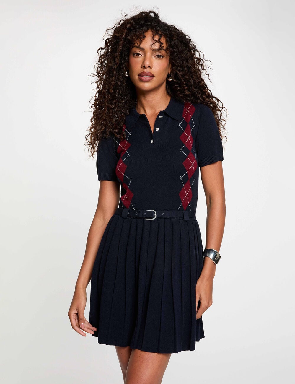 Strickkleid mit Reverskragen marineblau damen