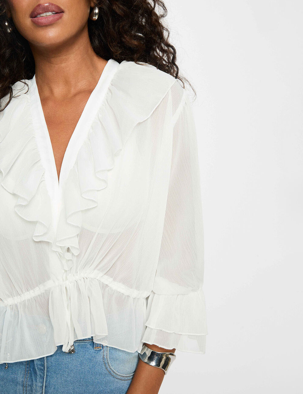 Bluse aus Voile mit V-Ausschnitt weiss damen