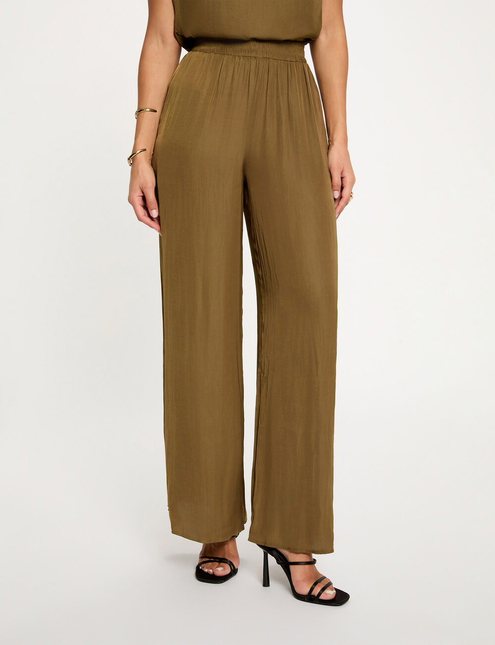 Weite flie&szlig;ende Hose khakigr&uuml;n damen