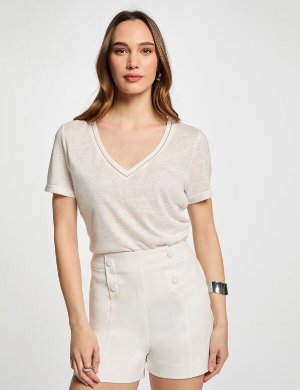 Short droit à pinces blanc femme