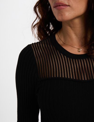 Robe longue ajourée noir femme