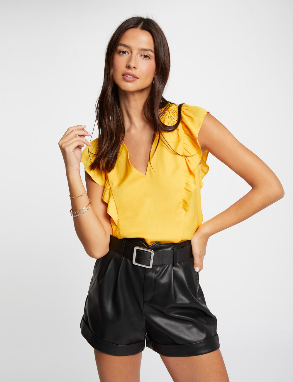 Shorts aus Kunstleder schwarz damen