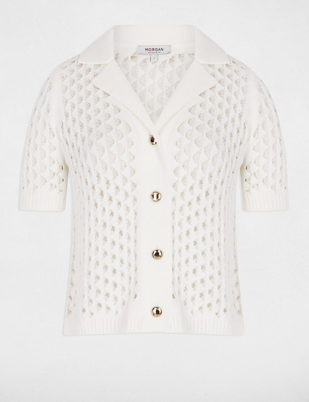 Kurzärmeliger Cardigan mit Lochstrick weiss damen