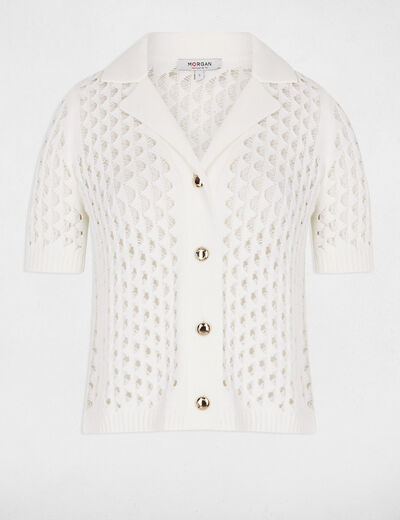 Gilet manches courtes ajouré blanc femme