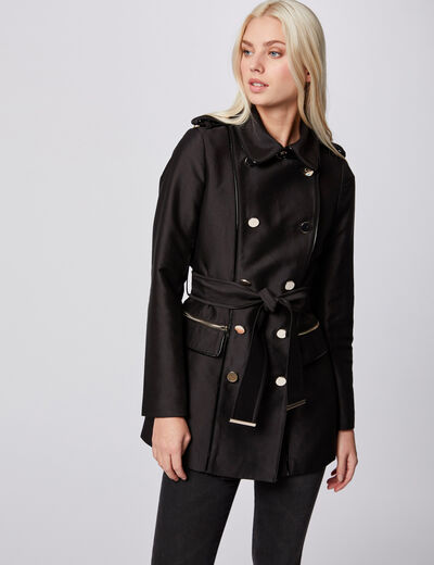 Trench droit ceinturé noir femme
