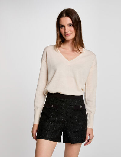 Short ajusté tweed noir femme