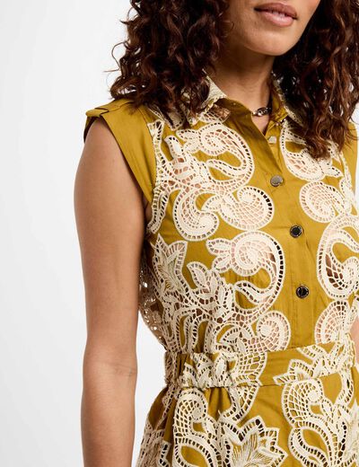 Trapez-Kleid mit Stickerei khakigrün damen