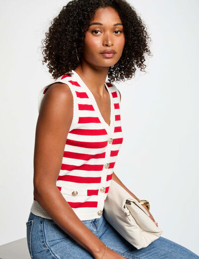 Gilet sans manches rayé blanc femme