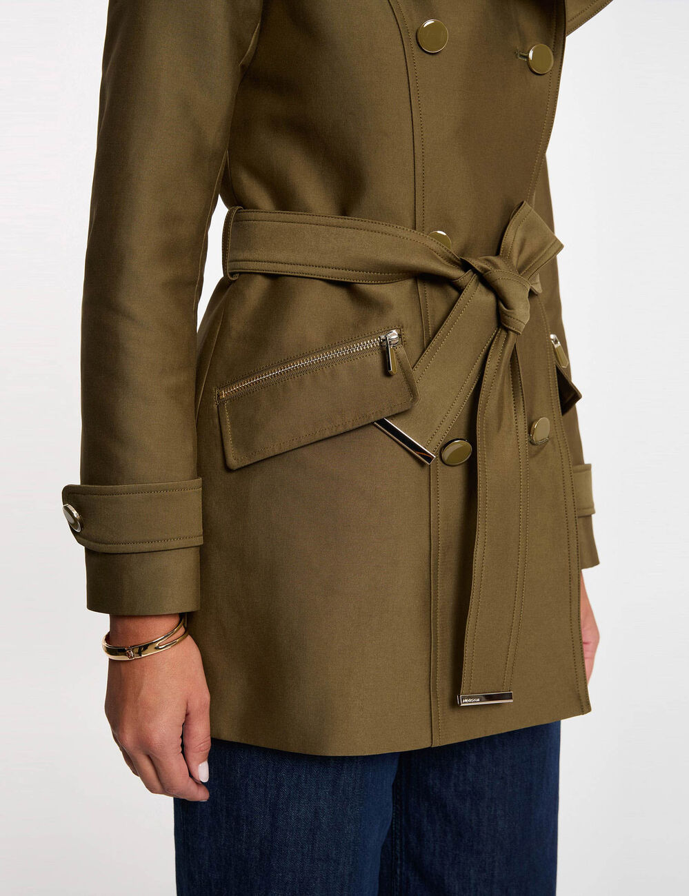 Trench cintr&eacute; ceintur&eacute; &agrave; capuche vert kaki femme