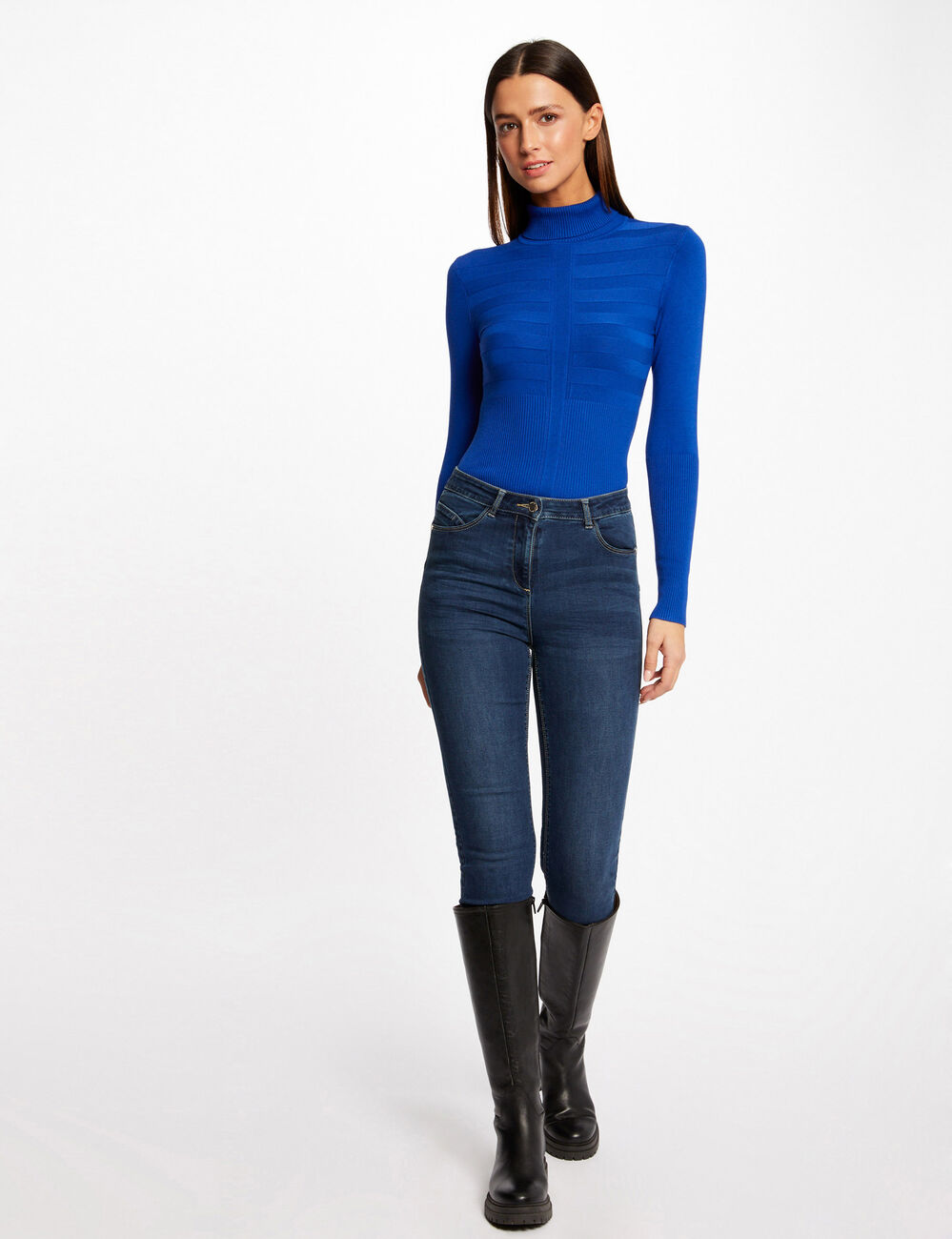 Enganliegender Rollkragenpullover blau damen