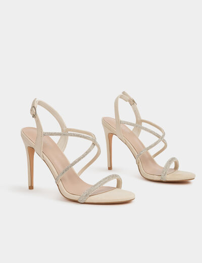 Sandalen mit Strasssteinen elfenbein damen
