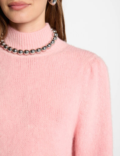 pull col montant rose femme Pull col montant rose femme