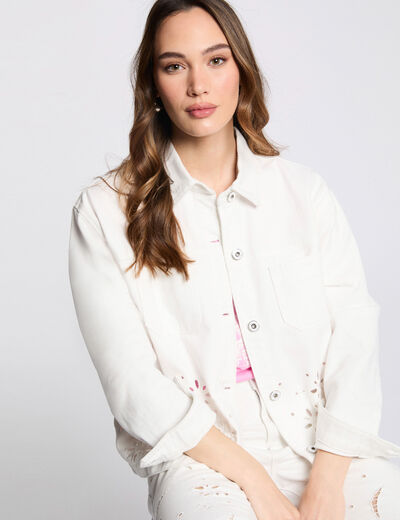 Veste en jean brodée blanc femme