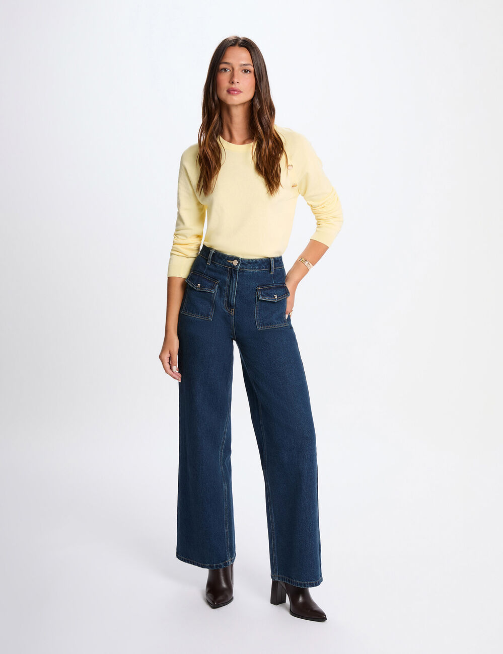 Figurbetonter Feinstrickpulli hellgelb damen