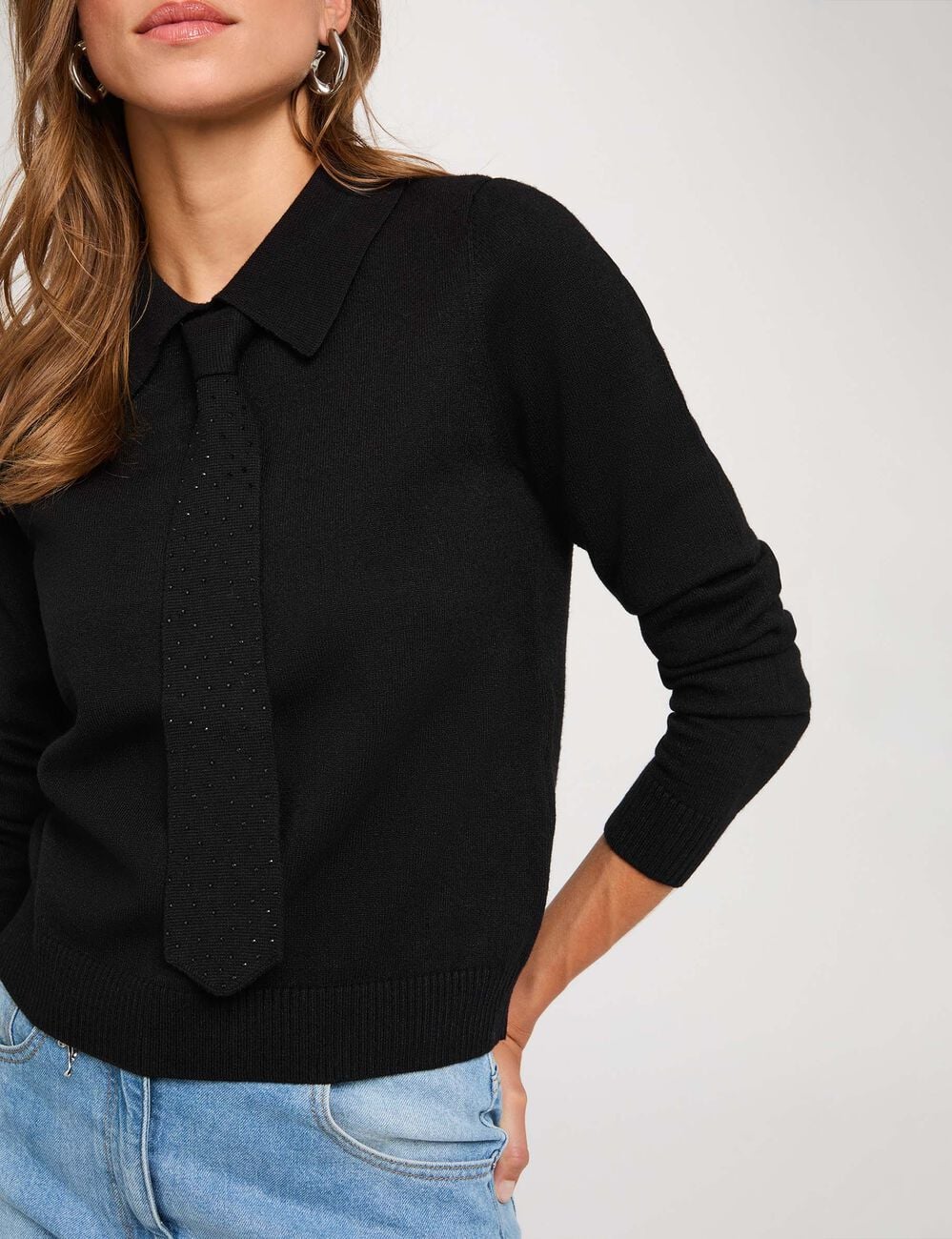 Pull col &agrave; revers noir femme