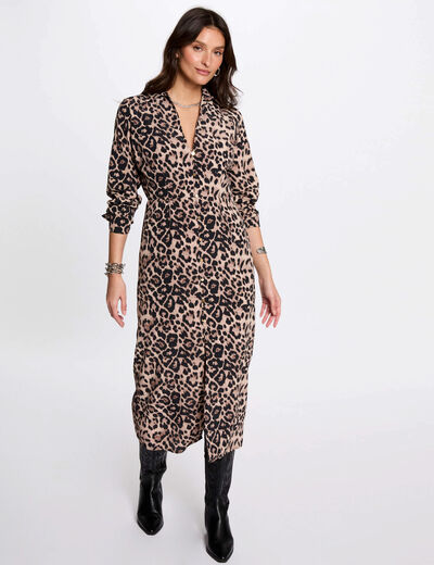 Robe longue ajustée imprimée multicolore femme