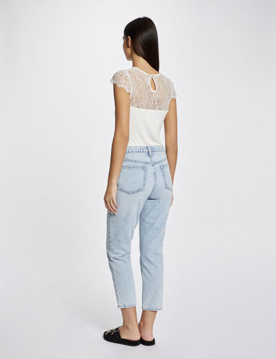 Kurzarmshirt mit Spitze elfenbein damen