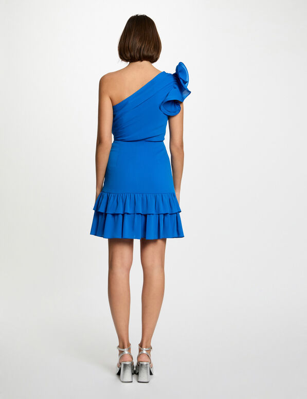 kurzes trapezkleid mit volants elektrisch blau damen Kurzes Trapezkleid mit Volants elektrisch blau damen