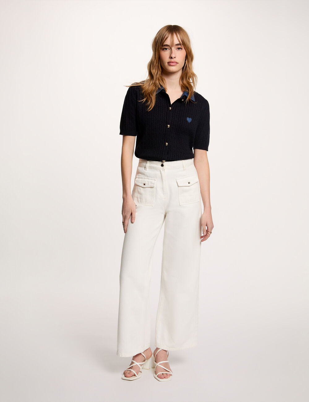 Pull col &agrave; revers bleu marine femme