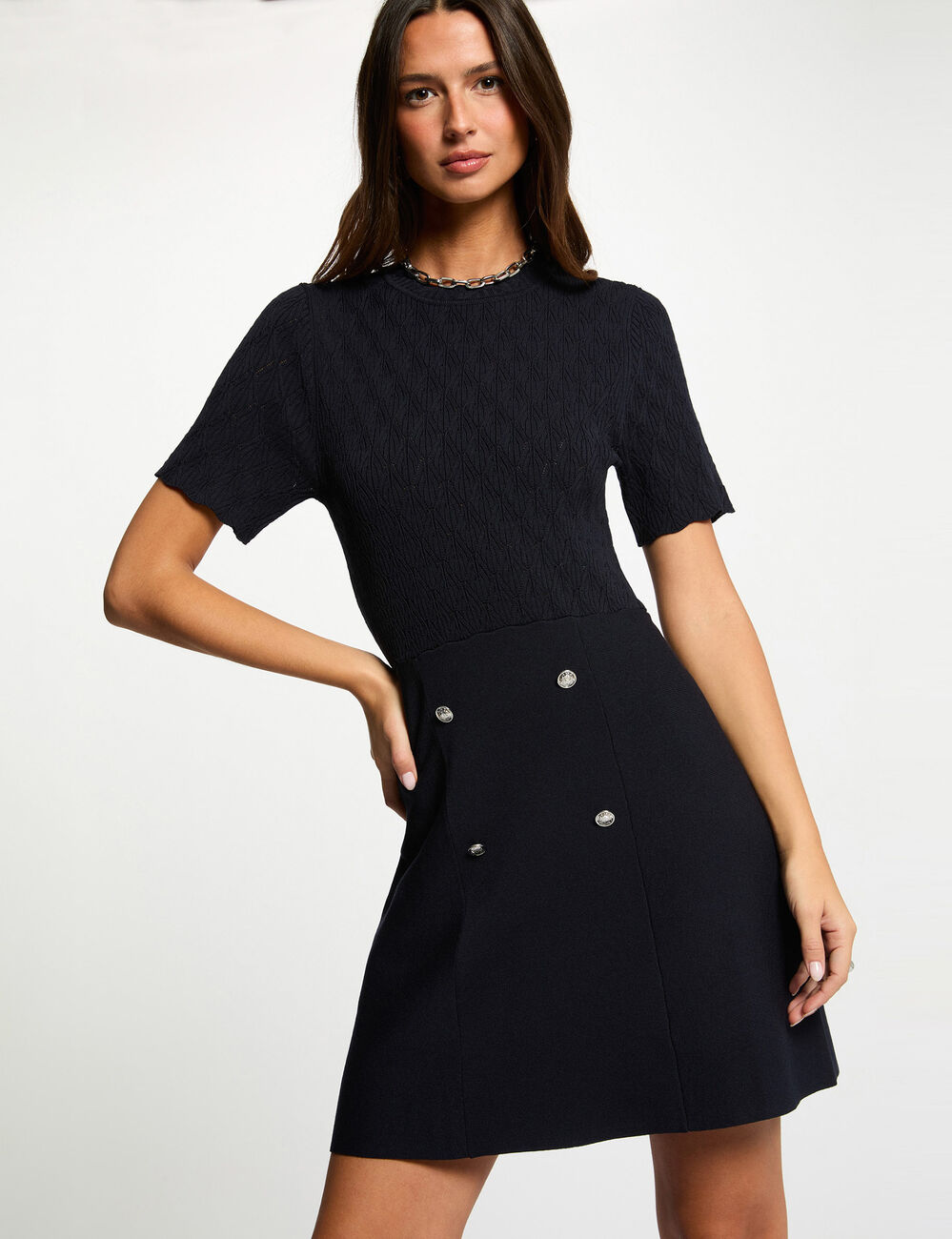 Kurzes Strickkleid mit Rundhals marineblau damen