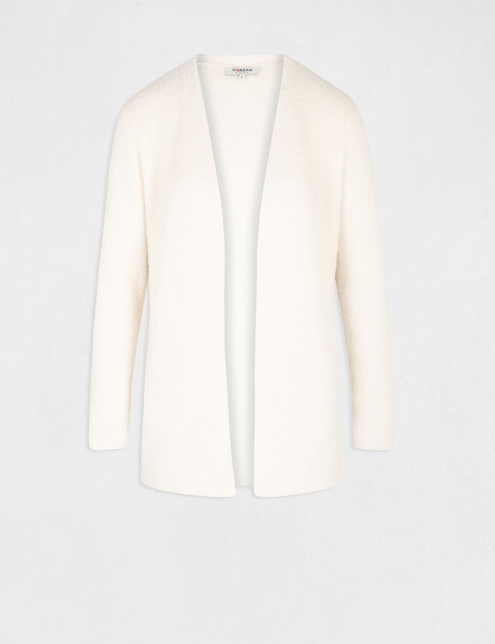 Lange Strickjacke mit flauschigem Strick elfenbein damen