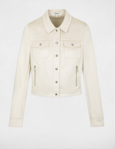 Blouson suédine boutonné ecru femme