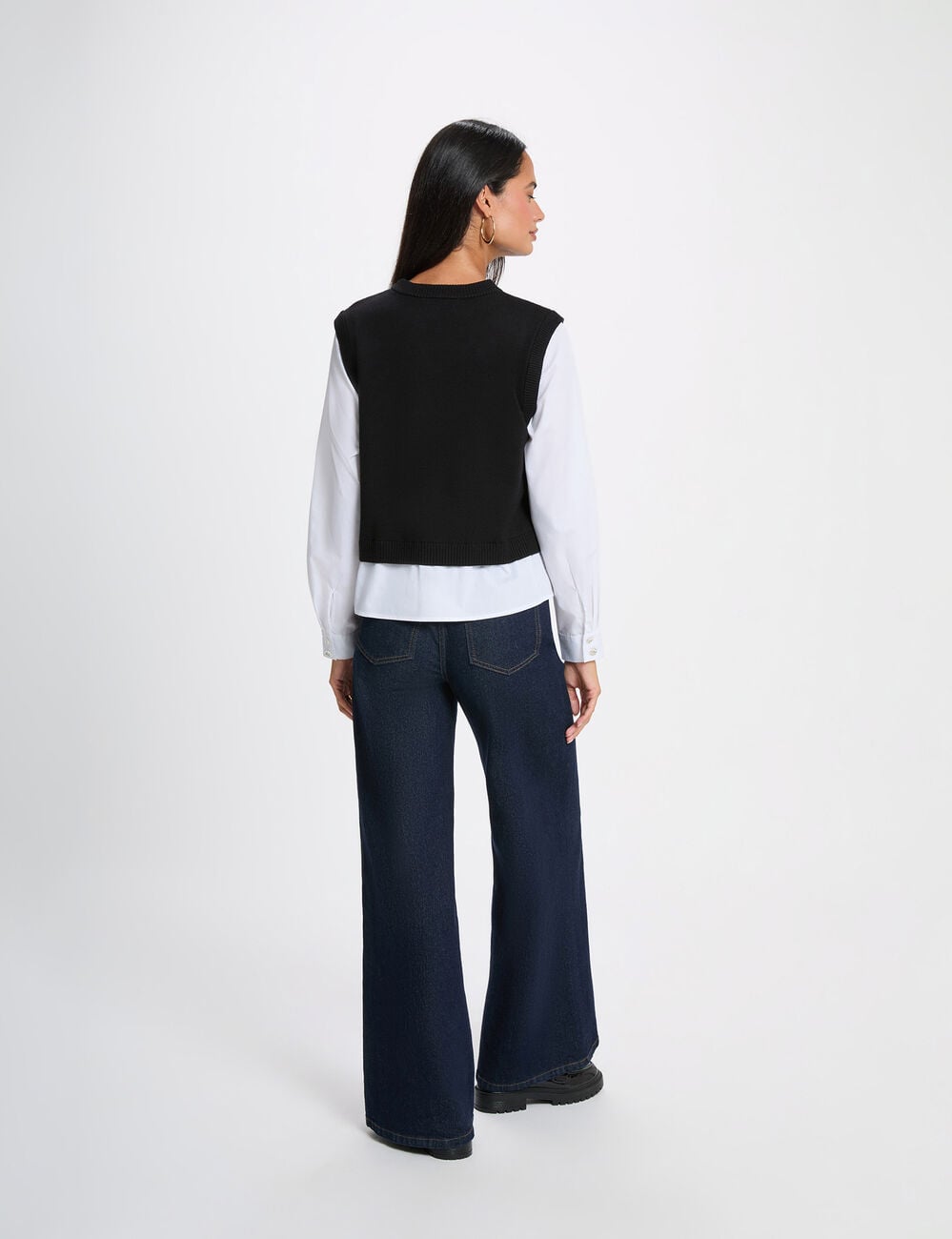 Pull ajust&eacute; col &agrave; revers noir femme