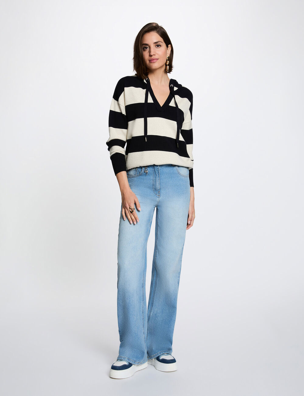 Gestreifter Kapuzenpullover marineblau damen