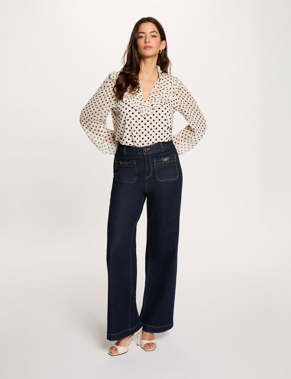 T-Shirt aus Voile mit V-Ausschnitt weiss damen