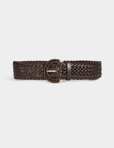 Ceinture large tress&eacute;e marron fonc&eacute; femme