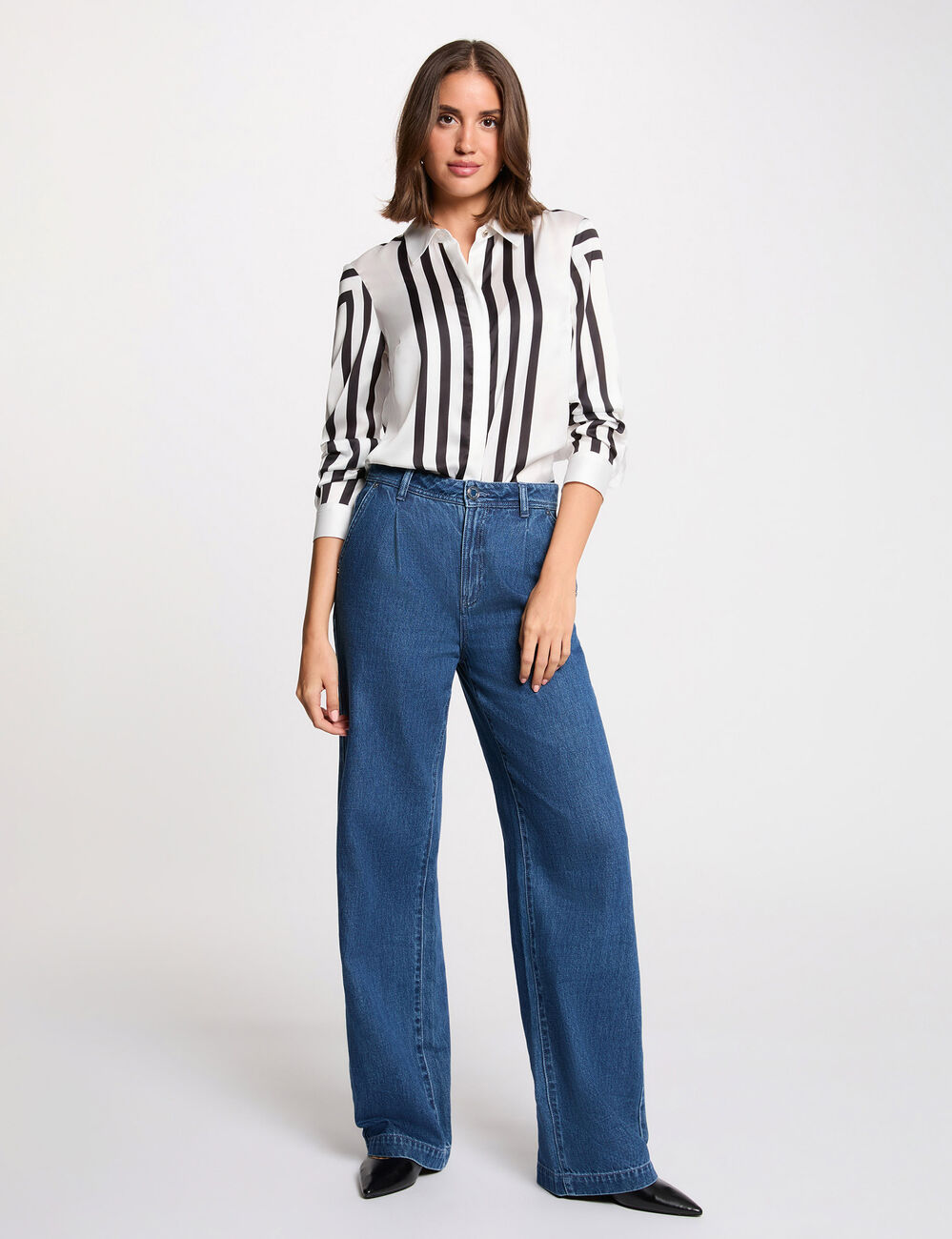 Chemise manches longues ray&eacute;e blanc femme