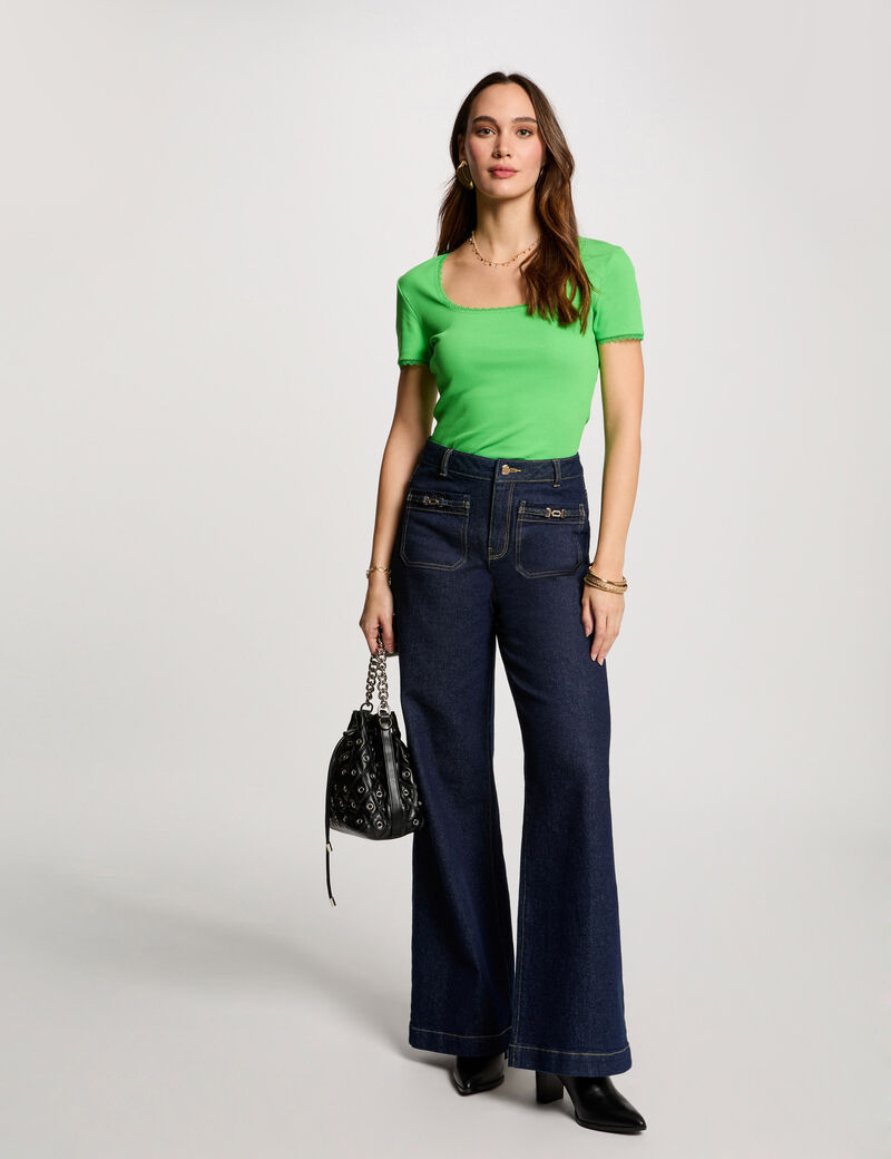 t shirt manches courtes cotele vert femme T-shirt manches courtes côtelé vert femme