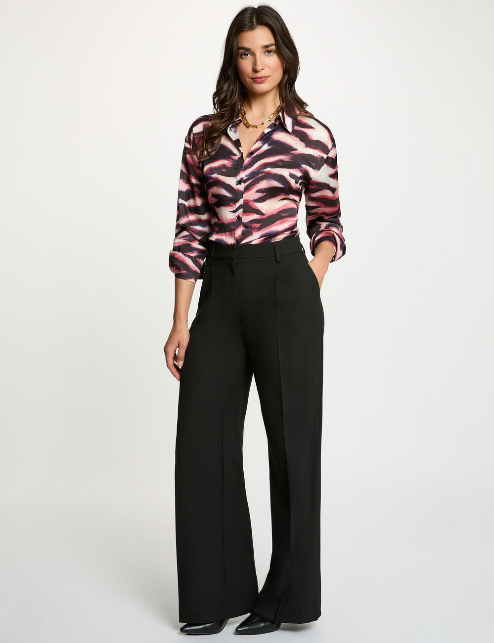 Chemise fluide col &agrave; revers multicolore femme