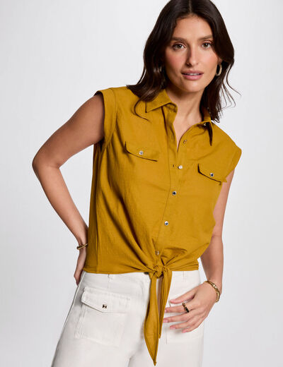 Blouse sans manches jaune moutarde femme